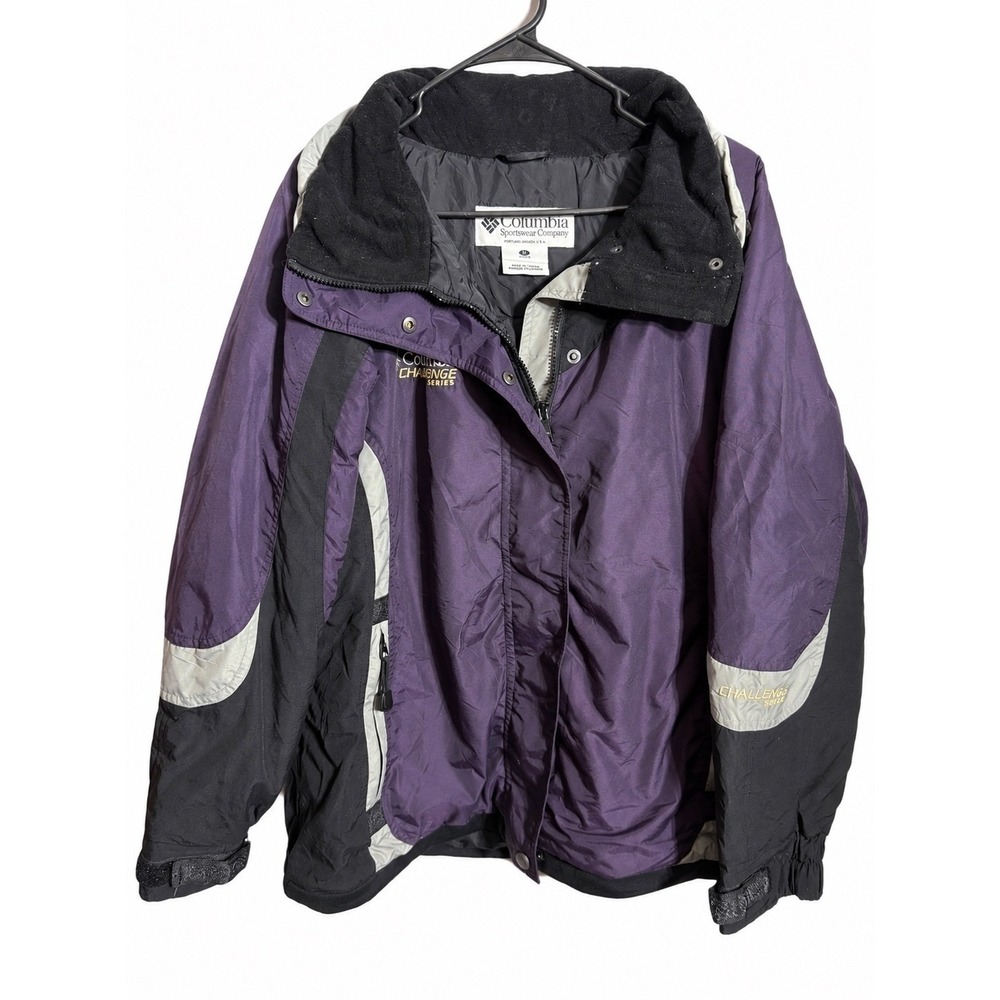 Columbia Challenge Series Ski Jacket Womens Large Purple Black Colorblock Hooded